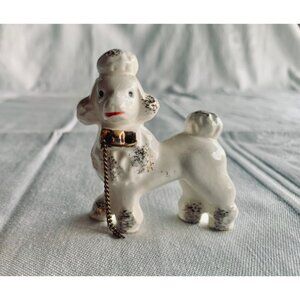 Vintage Mid-Century Ceramic Poodle Figurine With Chain Collar